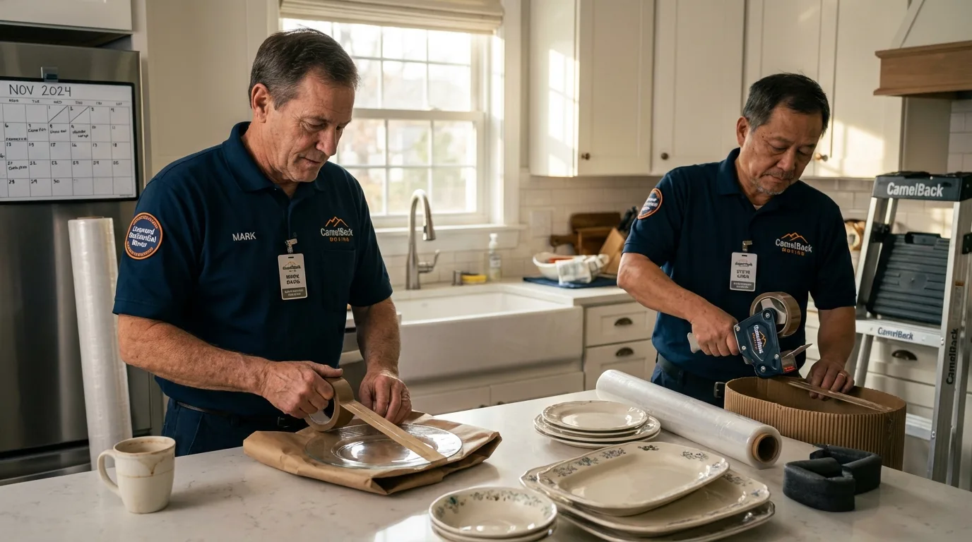 Professional crew packing kitchen dishware in Troy, IL